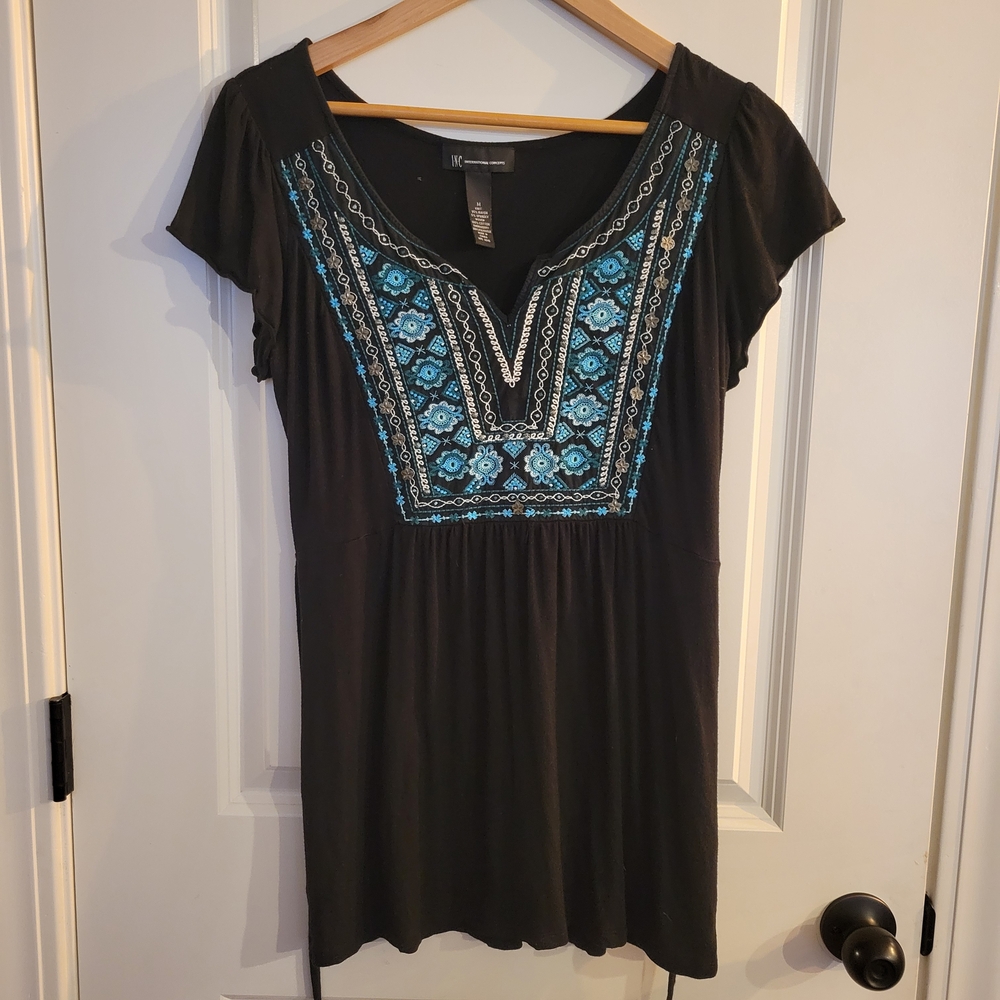 Style & Co. Black Embellished Cap Sleeve Tunic